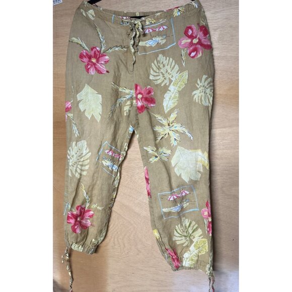 John Paul Richard Women’s L Linen Pants Tropical Print Coastal Boho Resort Y2k - Picture 1 of 9